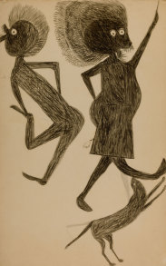 Untitled (Man, Woman, and Dog) by Bill Traylor from the collection of the Smithsonian American Art Museum @1994 Bill Traylor Family Trust